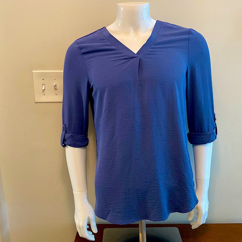 Comp Vintage, Size Small, Navy Blue, V-Neck Blouse.